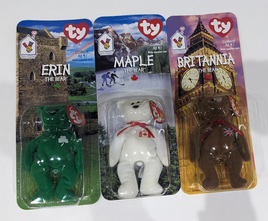 TY McDonald's Mini Beanie Babies Set of 3 Maple Erin and Brittannia